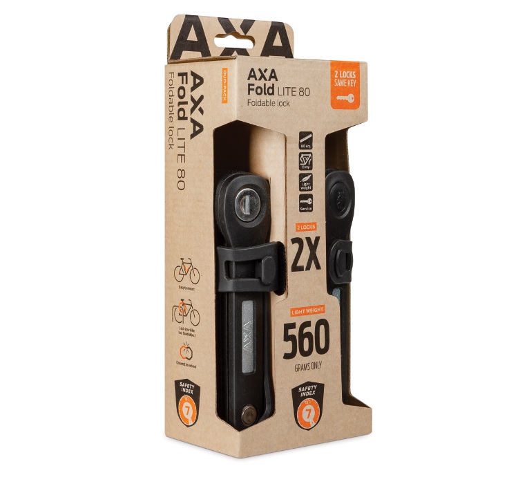 Axa folding lock Fold Lite 80 Duo Pack keyed alike, black.