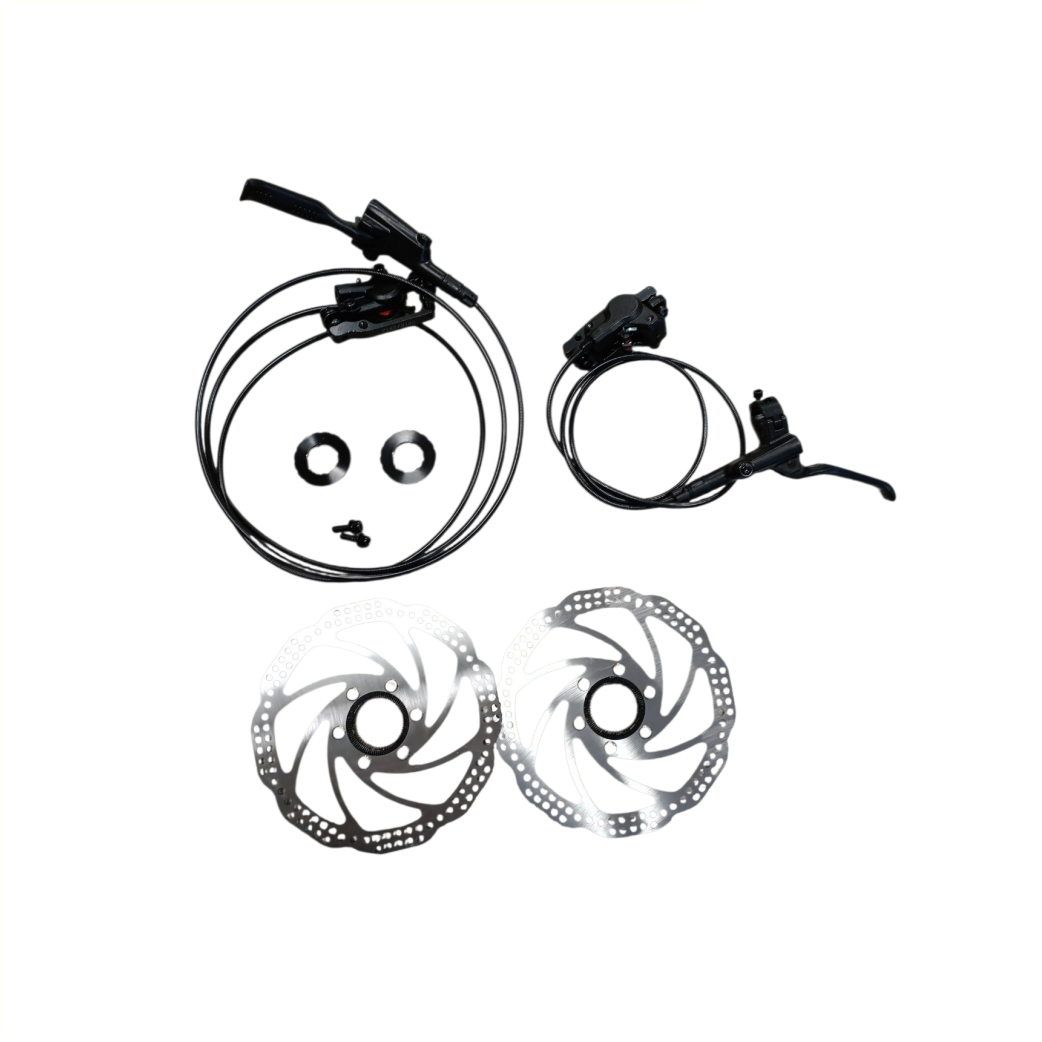 disc brake set, right 2000mm and left 1000mm cable length. 180mm Centerlock disc mounting.