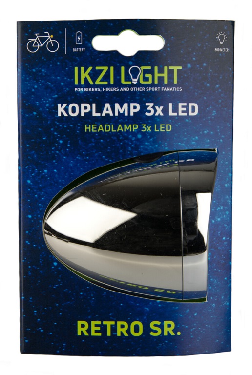 IkziLight headlight Retro 3xLED, chrome Battery