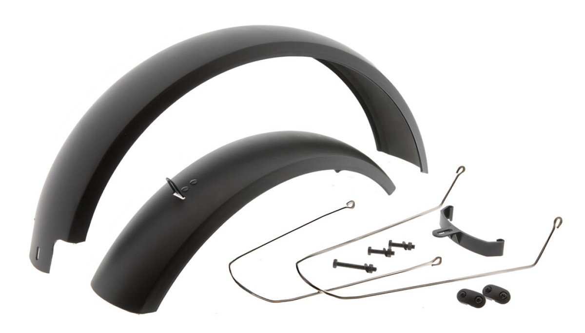 20" Fatbike mudguards, black. Front and rear. Includes stays.