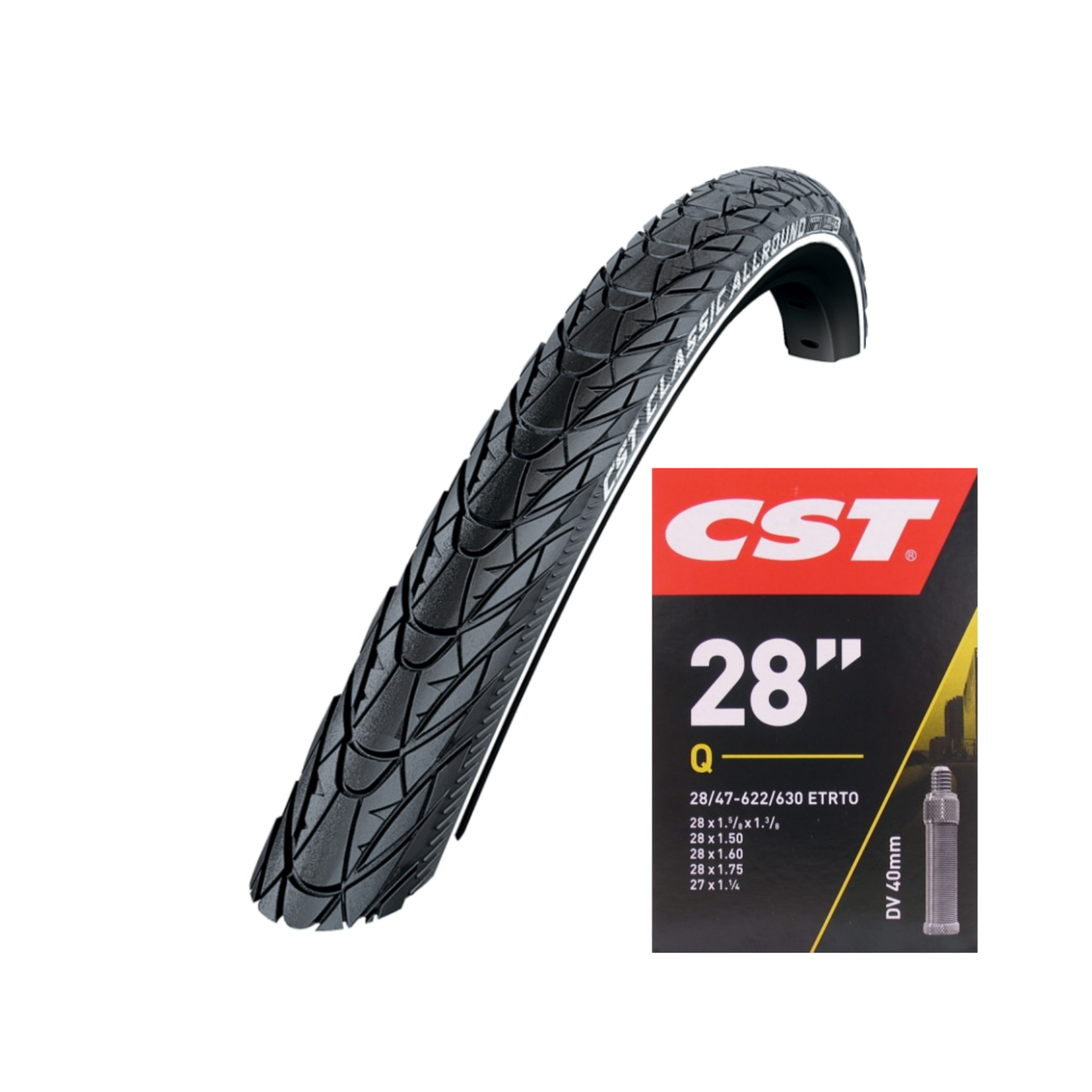 CST set.Classic Allround and packaged inner tube. 28x1 5/8x1 3/8 ETRTO 37-622 Dunlop valve 40mm