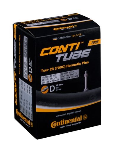 Continental Tour 28 Hermetic Plus inner tube, 28x1 5/8x1 3/8, ETRTO 32/47-622. 32/42-630/635. 40mm Dutch valve