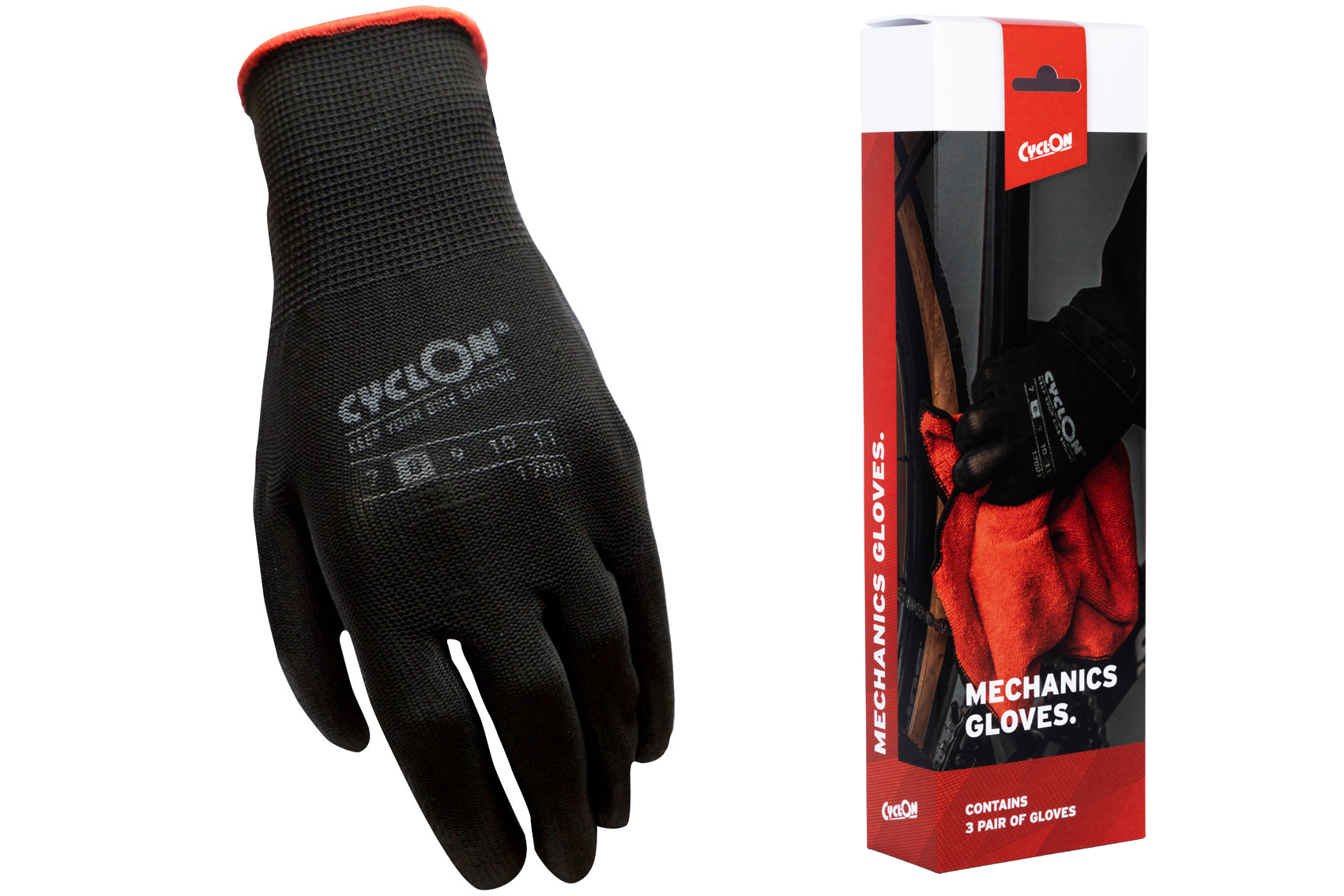 CyclOn Working Gloves flex nyl/pu M.8 - red - set 3 paar