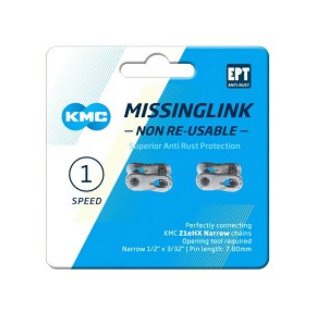 KMC connecting link Z1eHX Narrow silver 1/2"x3/32" EPT. Per 2 on card.