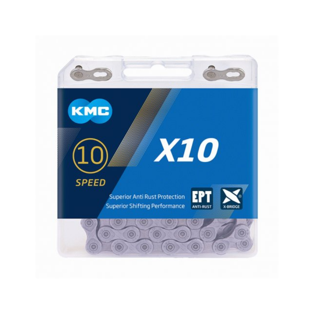 KMC X10 chain silver, EPT, 1/2x1128, 10-speed. anti-rust