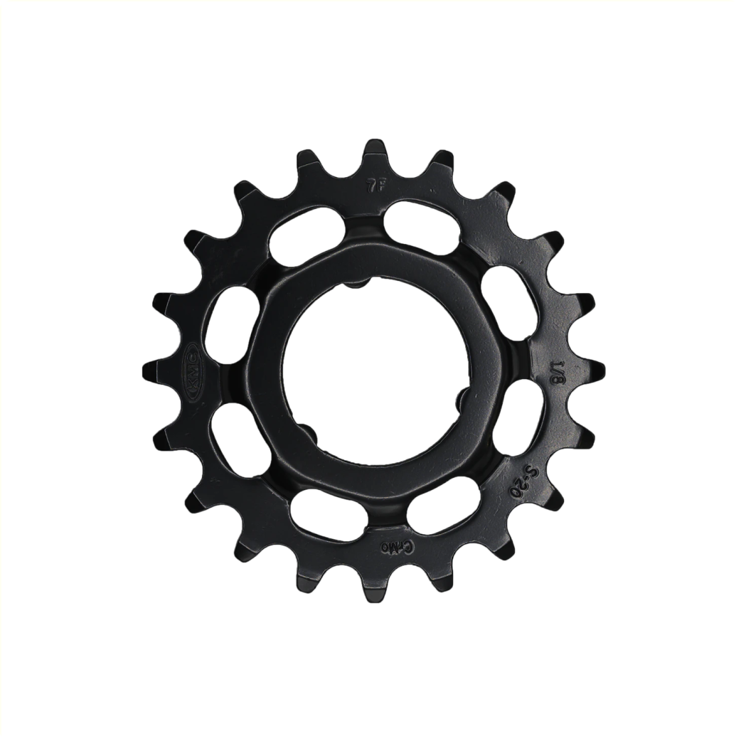 KMC sprocket 20T Shimano, for Shimano gear hubs. 1/2x1/8. hardened chromly steel, black