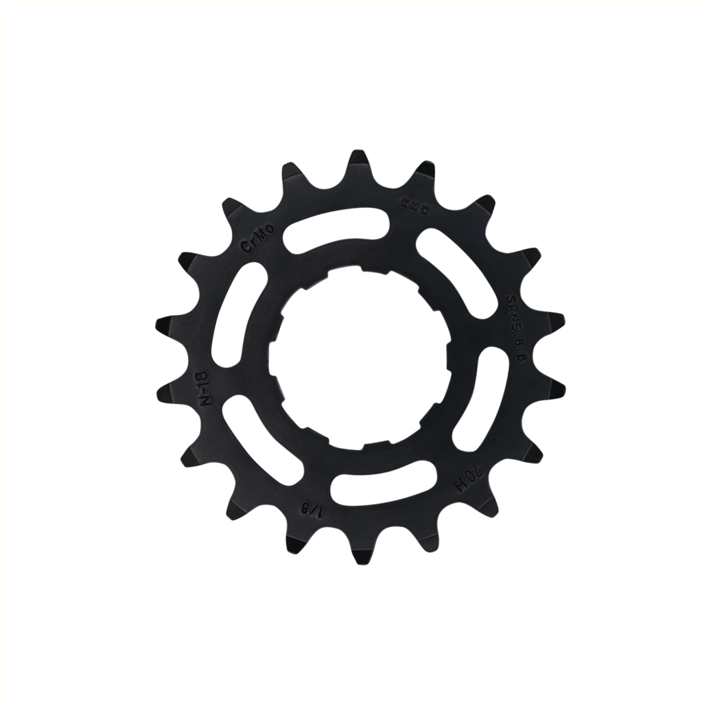 KMC R-shaped Enviolo narrow 18t rear sprocket. Chromoly black 1/2x1/8. For Enviolo internal gear hubs.
