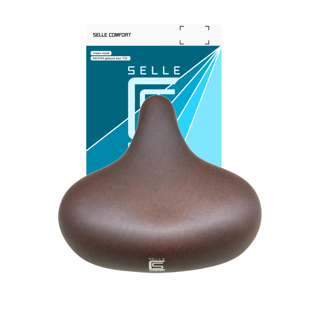 Selle Selle Comfort Classic Retro basic, marron avec suspension en élastomère. Sans sangle de selle