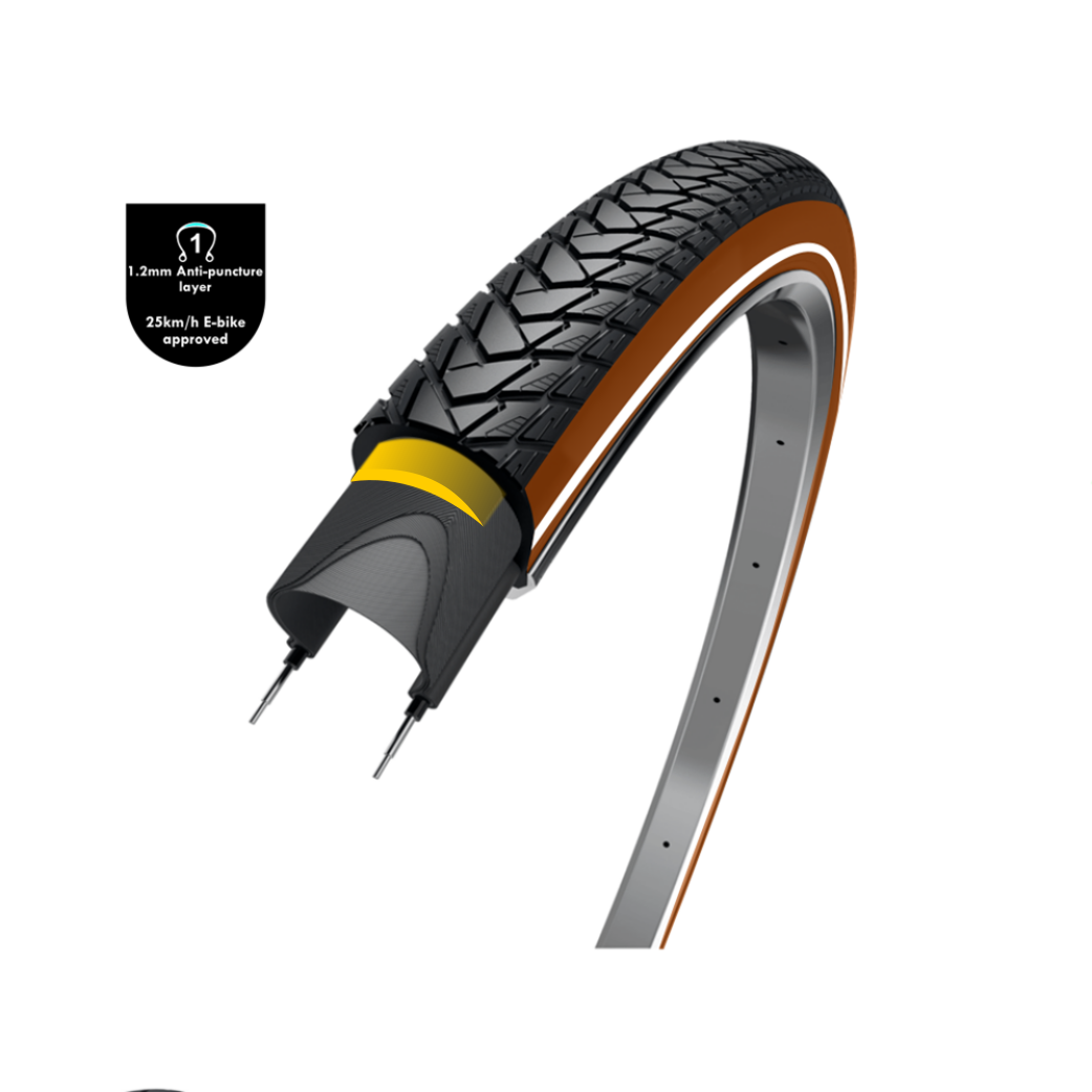 WOLFF Traveler (1.2mm anti-puncture layer), black/brown with reflection, 28x1.60, ETRTO 42-622