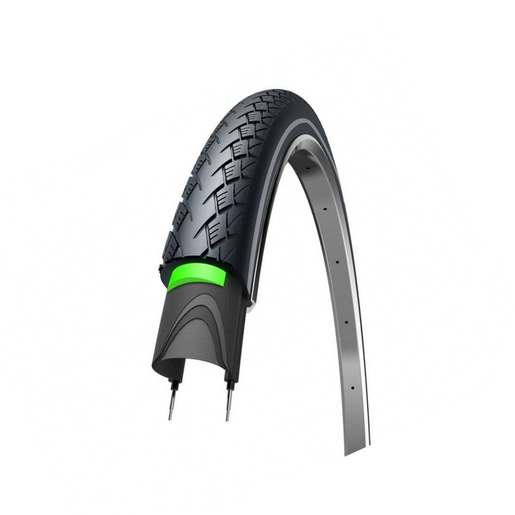 Obor metro elite outer tire, 3mm anti-puncture black with reflection, 28x1.75, ETRTO 47-622 incl AV inner tube