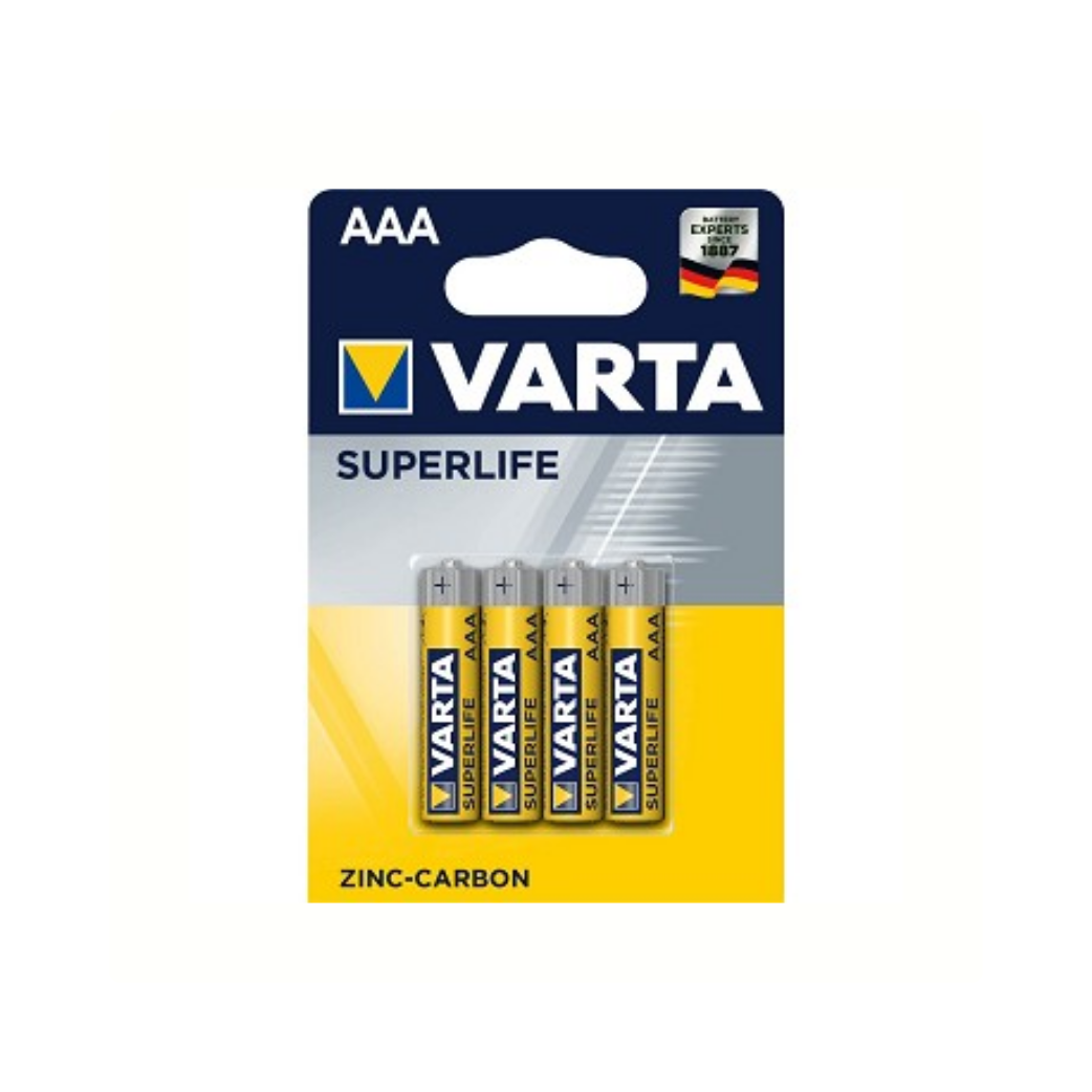 Piles Varta AAA Superlife Zinc-Carbone par 4