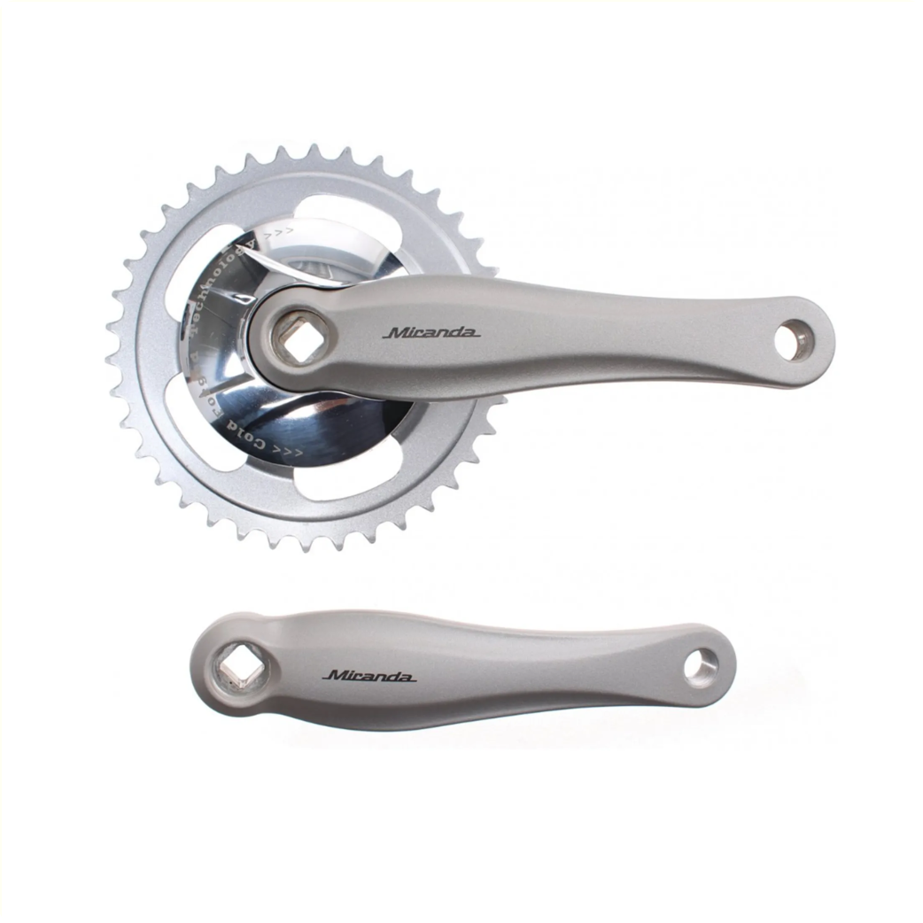 Miranda crankset 38T, crank length 170mm. silver, aluminum, keyless. 9mm deep for Gazelle