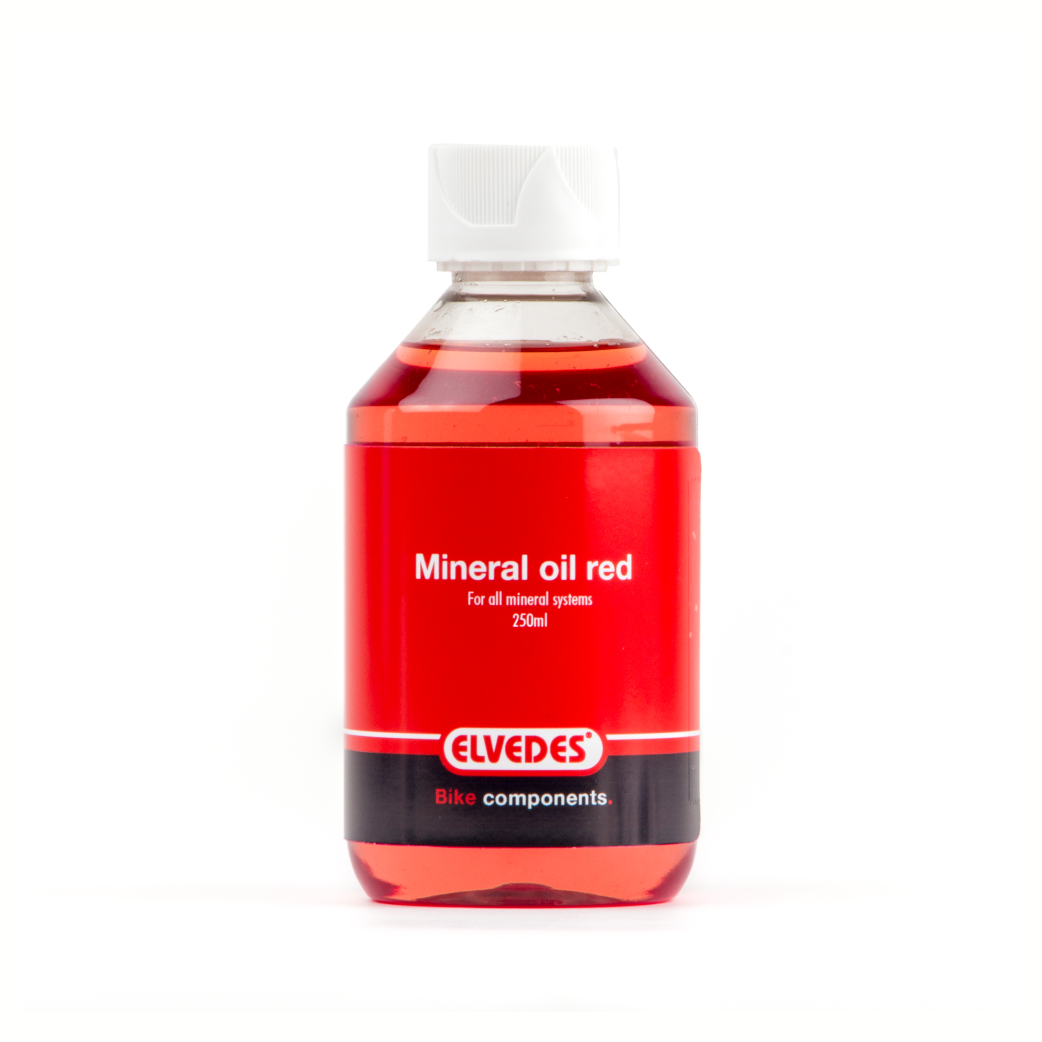 Elvedes mineral oil for all mineral braking systems. Bottle 250ml, color red