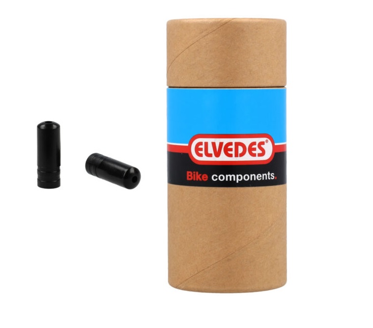Elvedes 4.3mm PVC black cable end caps. 100 pieces in a tube.