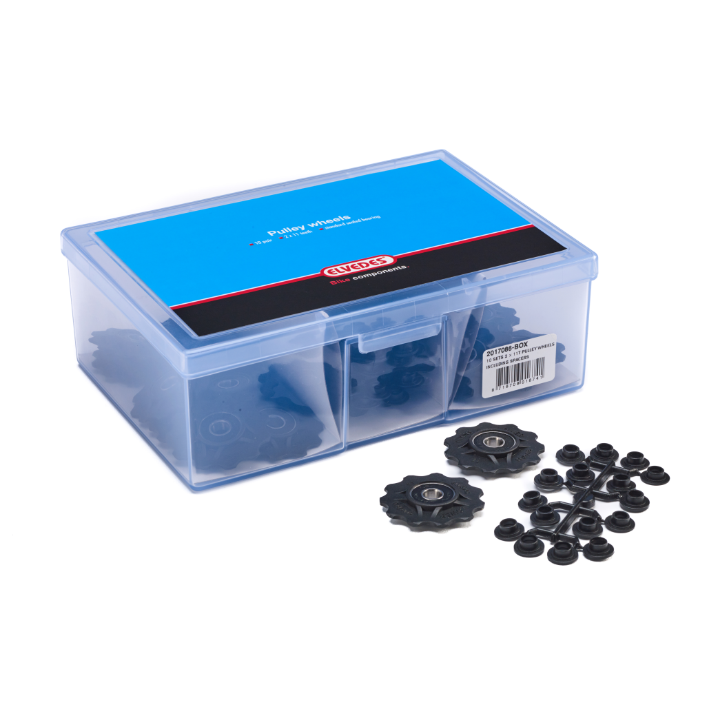 Elvedes derailleur wheels 11T with spacers, among others. Shimano, SRAM and Campagnolo