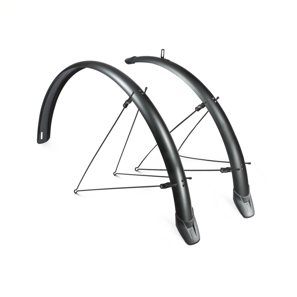Eurofender Elegance mudguard set 28", black. Front and rear 46mm wide. SG type plastic