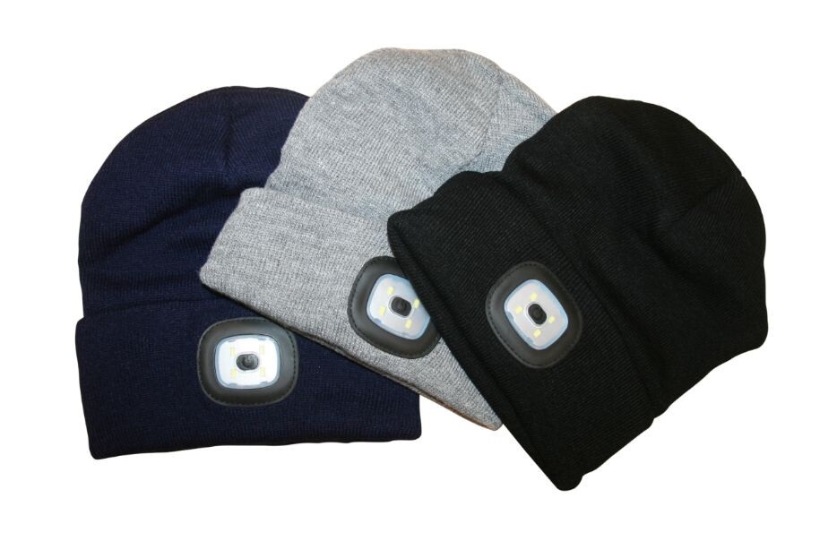 Hat with LED lamp (including batteries) 80 Lumen, assorted colour. One size, fits all