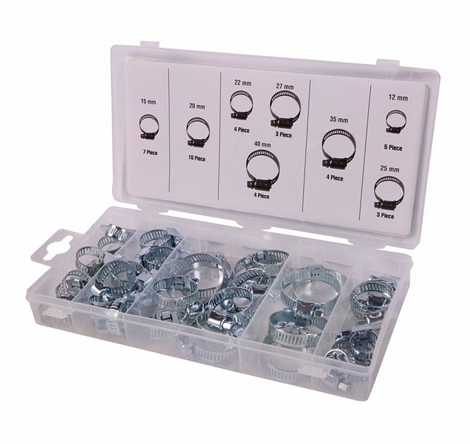 Hose clamp assortment, 40 pieces in storage box