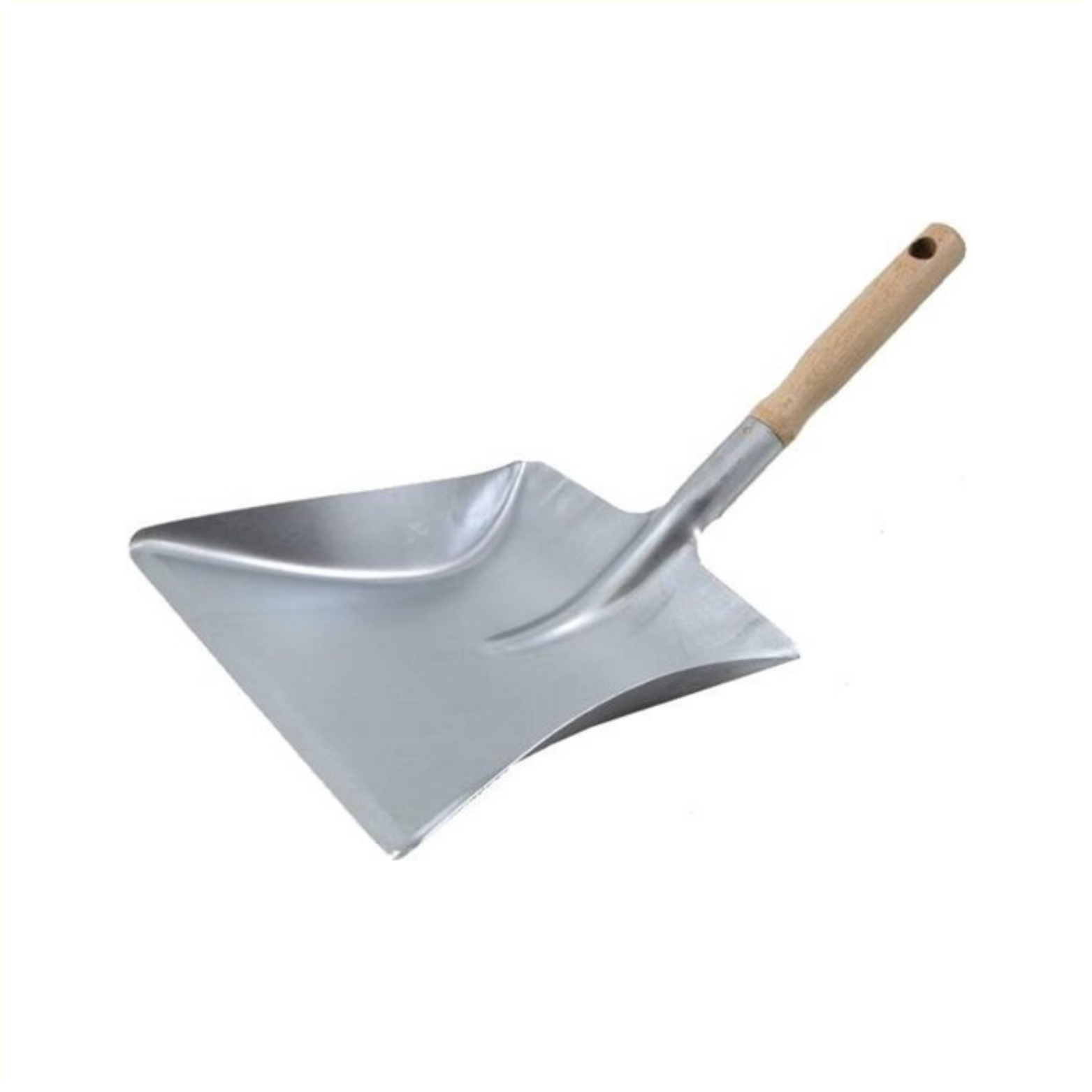 Galvanized dustpan with wooden handle..