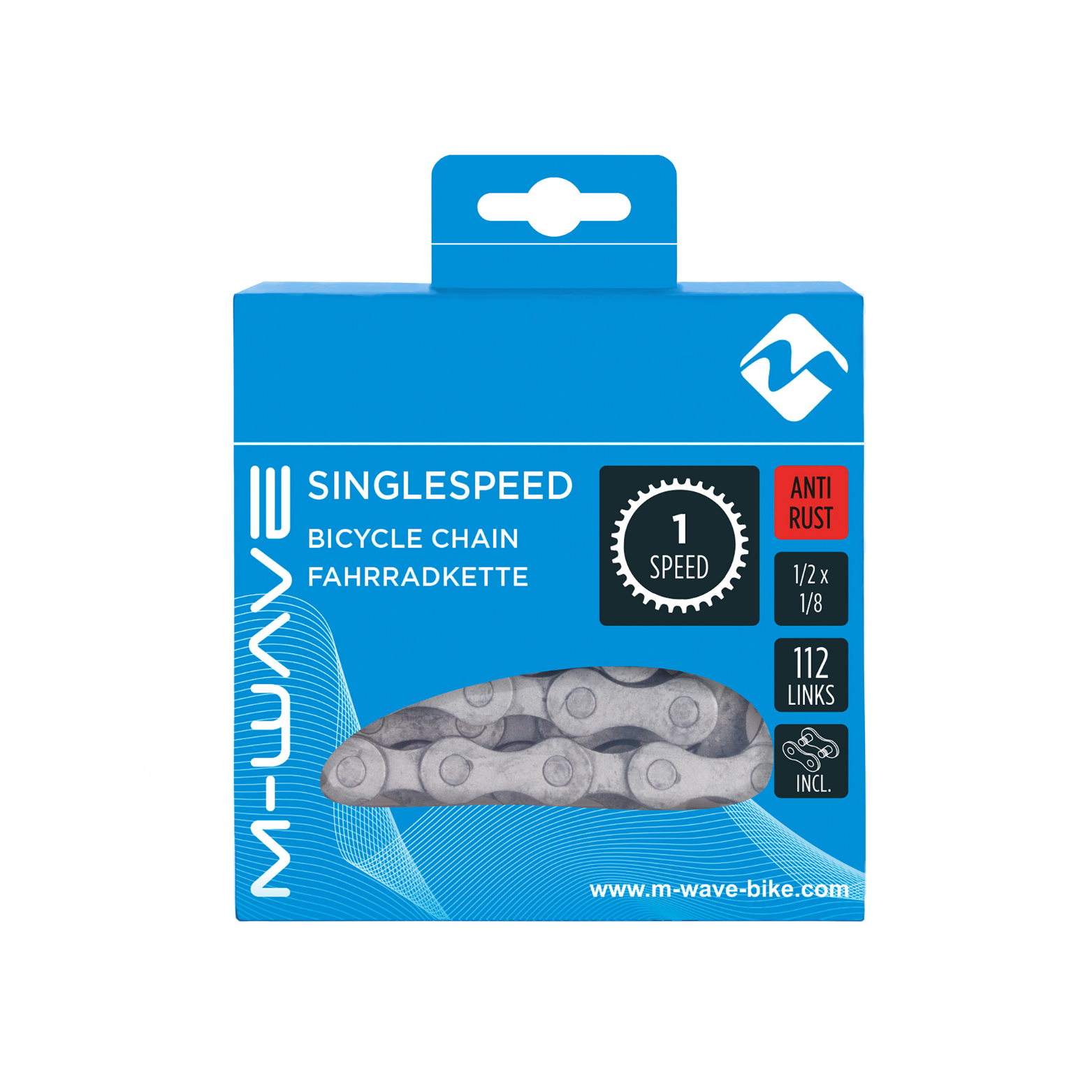 M-Wave chain single speed, 1/2x1/8 112L silver anti-rustM-Wave chain single speed, 1/2x1/8 112L silver anti-rust