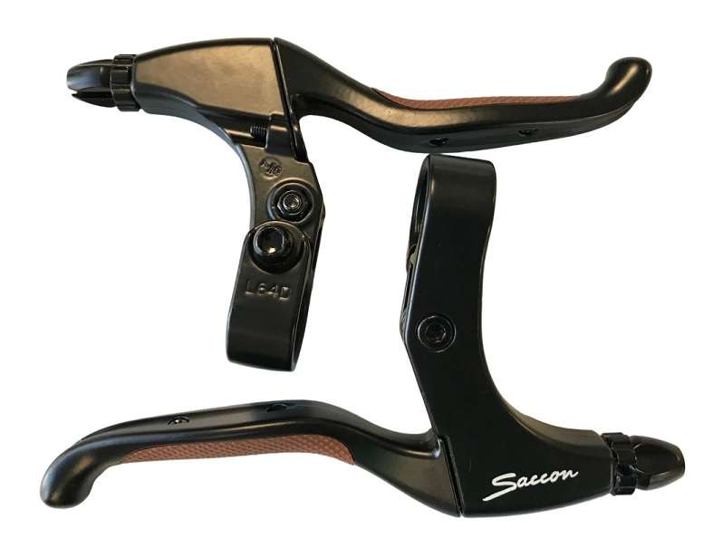 Saccon Brake Lever Set, aluminium black/brown. Rubber inlay in lever