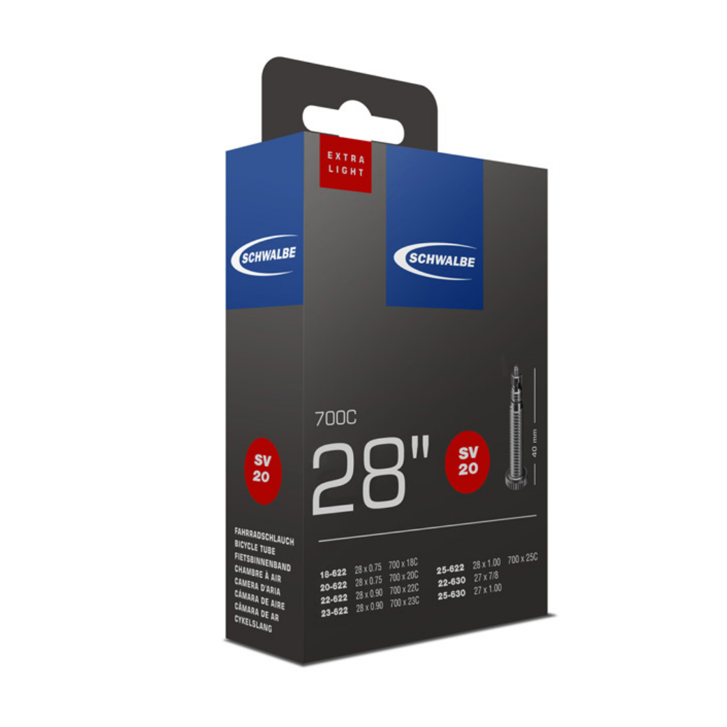Schwalbe inner tube xtra light 28x3/4-1.00, 27/28-1.00 ETRTO 18/25-622, 22/25-630, Presta/French Valve 40mm SV20
