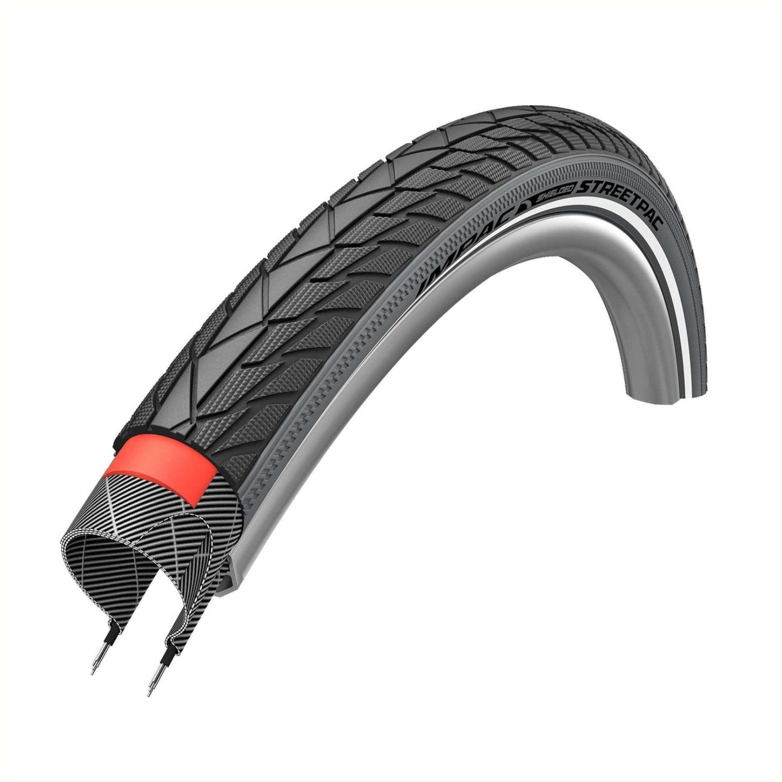 Buitenband: Impac  Streetpac (by Schwalbe)  (anti-lek)[BR]Kleur: zwart/grijze wang met reflectie[BR]Maat:  28x1.75, 700x47C  ETRTO 47-622