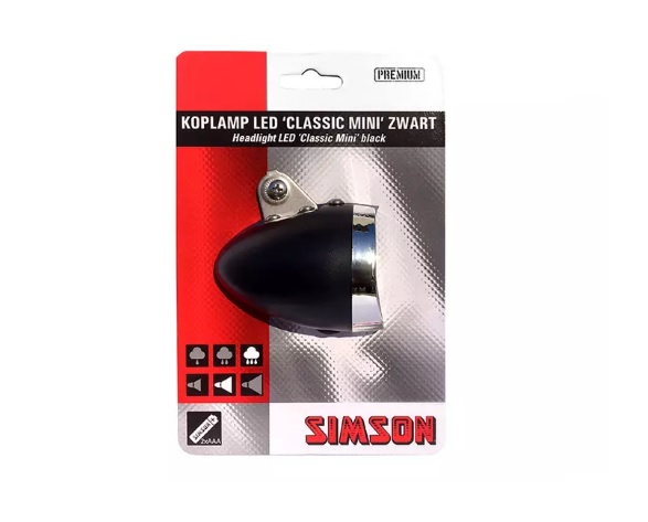 Simson battery front fork headlight ''Classic Mini'' black, on/off